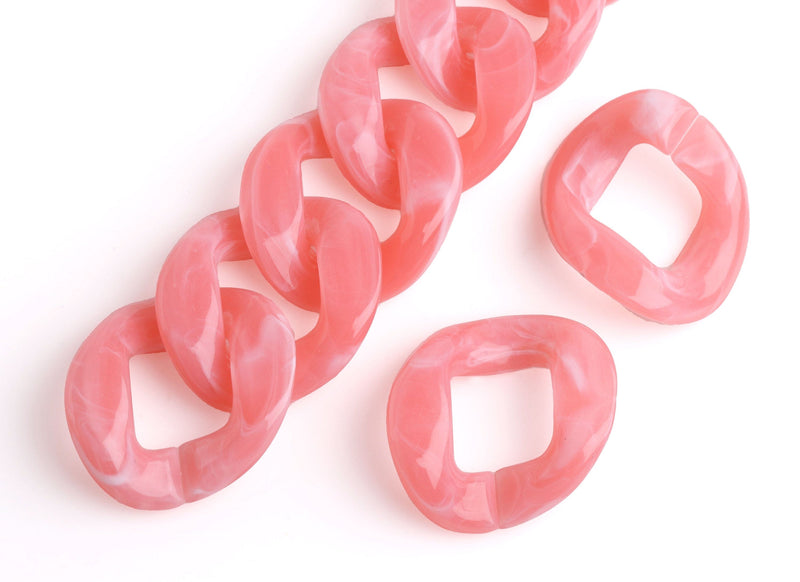 9" Watermelon Pink Acrylic Chain Links, 38mm, Extra Large, Flat Cuban Link Chain