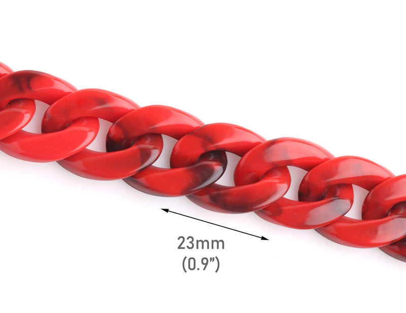 1ft Imperial Red Acrylic Chain Links, 23mm, Thick and Chunky, For Glasses Chains