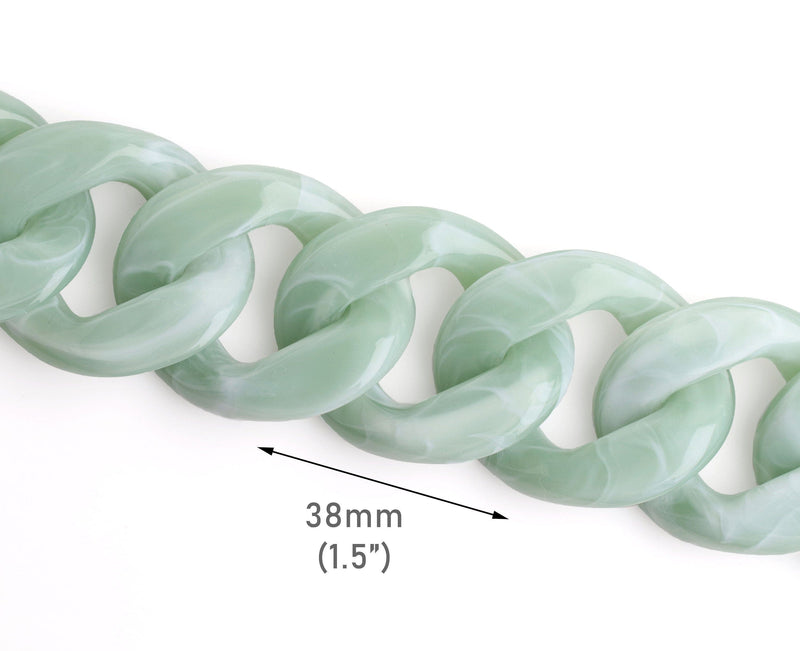 1ft Succulent Green Acrylic Chain Links, 38mm, Extra Large, Pastel Aesthetic