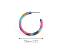 Small Hoop Earring Findings, 1 Pair, Multicolor Tortoise Shell Hoops in Light Blue, Pink and Yellow, Acrylic Earring Pieces, EAR087-30-UPY
