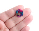 4 Hexagon Charms for Earrings, Mardi Gras Tortoise Shell, Green and Purple, Cellulose Acetate, 17.25 x 15.5mm