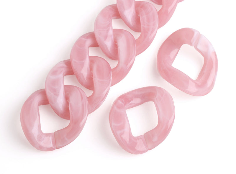 8" Rosewater Pink Plastic Chain, 38mm, Big Curb Chain, Light Pastel Pink Colored