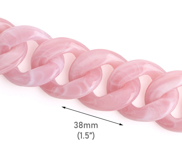 8" Rosewater Pink Plastic Chain, 38mm, Big Curb Chain, Light Pastel Pink Colored
