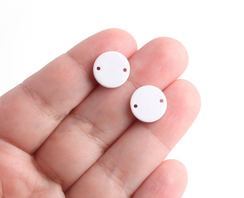 4 Small Circle Connectors, Two Holes, Pure White, Cellulose Acetate, 12mm