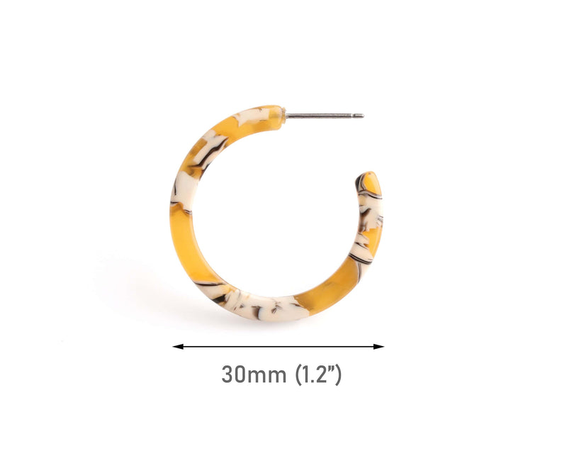 Sunflower Yellow Hoop Earring Findings, 1 Pair, Yellow Hoops, Tortoise Shell, Acrylic Earring Pieces, Acetate Jewelry Supply, EAR092-30-YWB