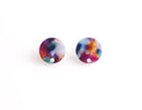 4 Colorful Resin Ear Studs with Hole, Multicolor Acrylic Earring Blank, Tortoise Shell Studs 12mm, Designer Earring Findings, EAR093-12-MC01