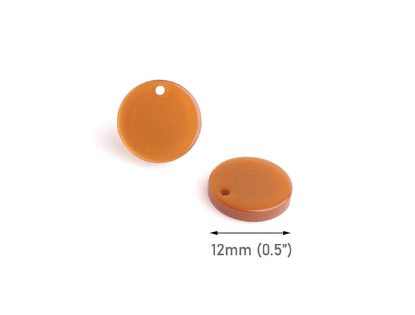 4 Dark Gold Resin Charms, 0.5" Inch, November Birthstone Charms, Orange Acrylic Earring Blanks, Small Round Discs, Tiny Drops, CN283-12-BR03