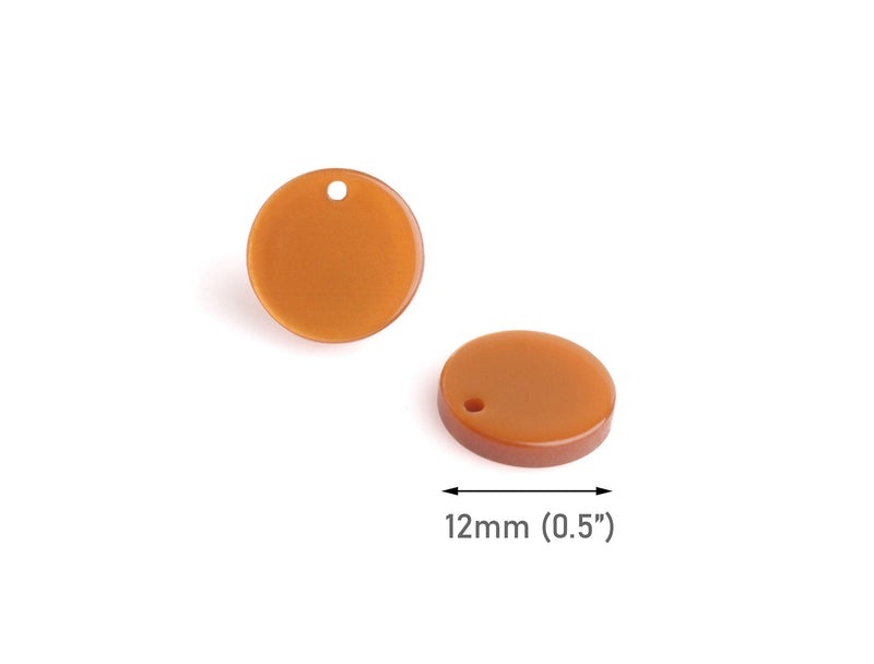 4 Dark Gold Resin Charms, 0.5" Inch, November Birthstone Charms, Orange Acrylic Earring Blanks, Small Round Discs, Tiny Drops, CN283-12-BR03