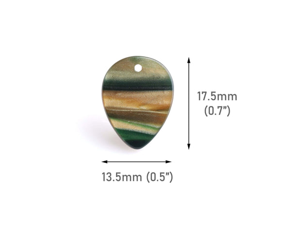 4 Upside Down Teardrop Charms, Sage Green Tortoise Shell, Stripes, Cellulose Acetate, 17.5 x 13.5mm