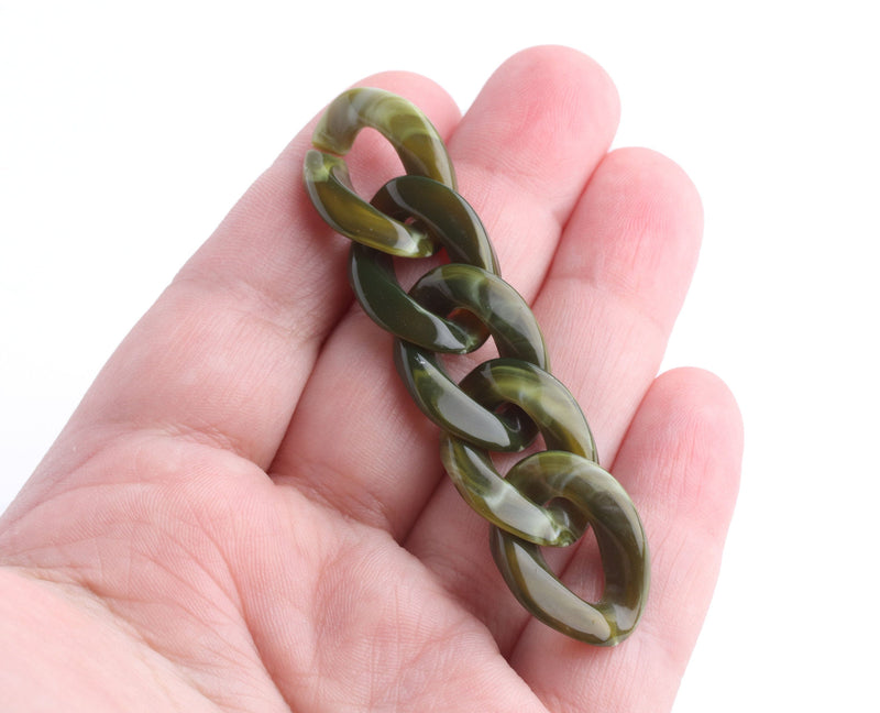 1ft Olive Green Acrylic Chain Links, 23mm, Colored Marble, For Keychain Wrist Straps