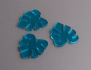 2 Blue Monstera Leaf Charms, Transparent Acrylic, 29.5 x 26mm
