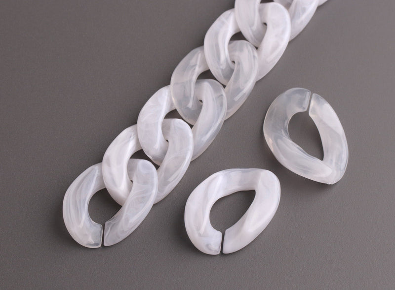 1ft Misty White Acrylic Chain Links, 23mm, Translucent and Chunky