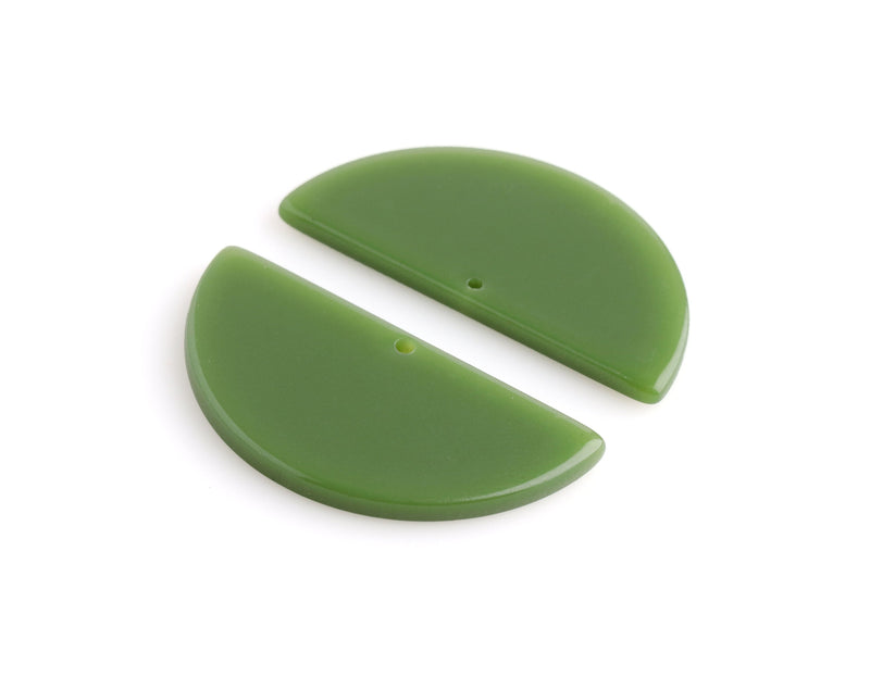 2 Olive Green Half Circle Charms, Cellulose Acetate, 37 x 18mm
