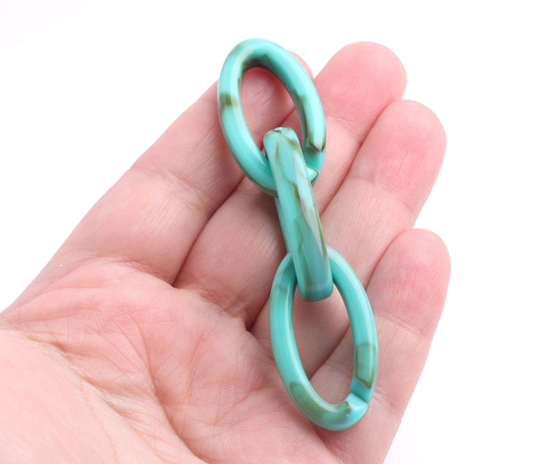1ft Turquoise Green Acrylic Chain Links, 35mm, Marble, For Cute Short Purse Chains