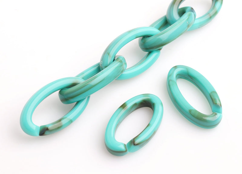 1ft Turquoise Green Acrylic Chain Links, 35mm, Marble, For Cute Short Purse Chains