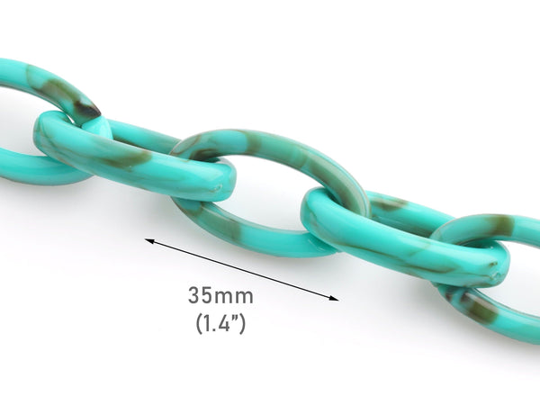 1ft Turquoise Green Acrylic Chain Links, 35mm, Marble, For Cute Short Purse Chains