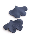 2 Navy Blue Ginkgo Leaf Beads, Matte Blue, Natural Plant Leaves, Rubber Coated, 44.5 x 33mm
