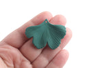 2 Forest Green Ginkgo Leaf Charms, Matte Green, Textured, Organic Plant Shape, Rubber Coated, 44.5 x 33mm