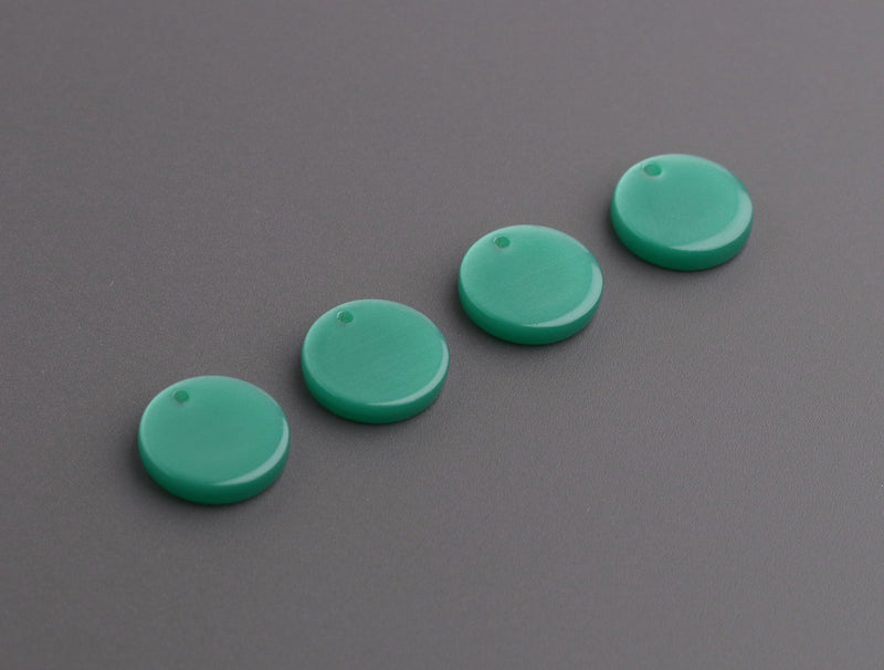 4 Small Circle Blank Charms, Emerald Green, Cellulose Acetate, 12mm