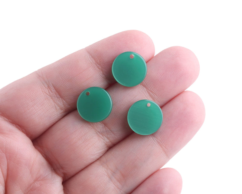 4 Small Circle Blank Charms, Emerald Green, Cellulose Acetate, 12mm