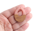 4 Light Rose Teardrop Pendants, Real Wood and Resin Beads, Translucent Pink, Color Block, 37 x 28mm