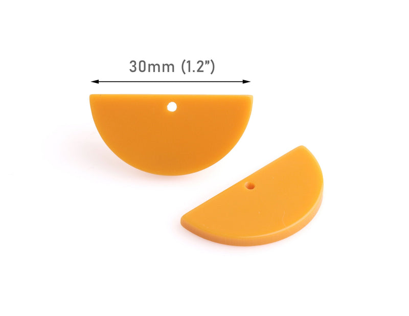 2 Small Half Moon Charms, Butterscotch Orange, Colored Acrylic, 30 x 15mm