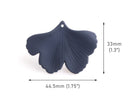 2 Navy Blue Ginkgo Leaf Beads, Matte Blue, Natural Plant Leaves, Rubber Coated, 44.5 x 33mm
