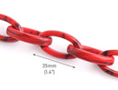 1ft Imperial Red Acrylic Chain Links, 35mm, Elongated Ovals, For Chunky Necklace