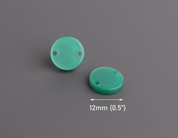 4 Small Circle Connectors in Emerald Green, Double Holes, Cellulose Acetate, 12mm