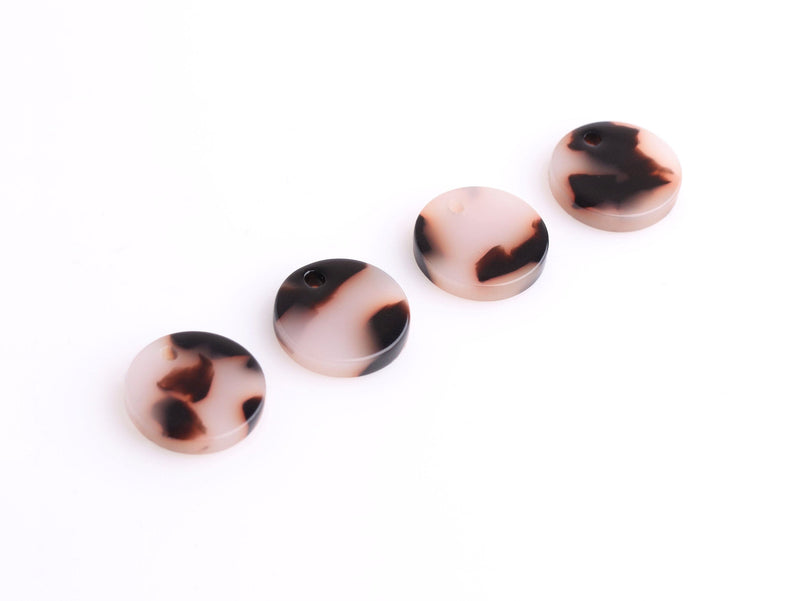 4 Acetate Charms in Antique White Tortoise Shell, Round Earring Blank Pieces, Flat Discs with 1 Hole, Jewelry Making Supply, CN285-13-WT03