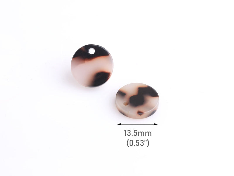 4 Acetate Charms in Antique White Tortoise Shell, Round Earring Blank Pieces, Flat Discs with 1 Hole, Jewelry Making Supply, CN285-13-WT03