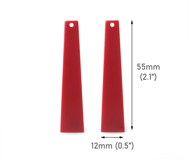 4 Maroon Red Obelisk Charms, Bar Shape, Acrylic, 55 x 12mm