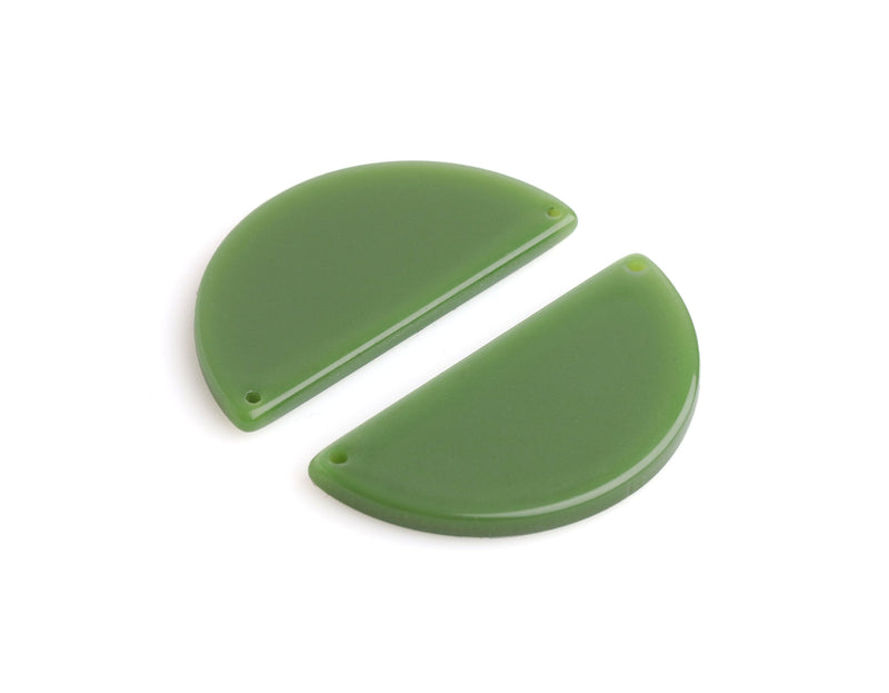 2 Semi Circle Connectors with Two Holes, Olive Green, Cellulose Acetate, 37 x 18mm
