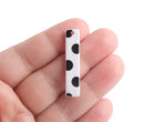 4 White Rectangle Bar Charms with Black Polka Dots, 36 x 7.5mm