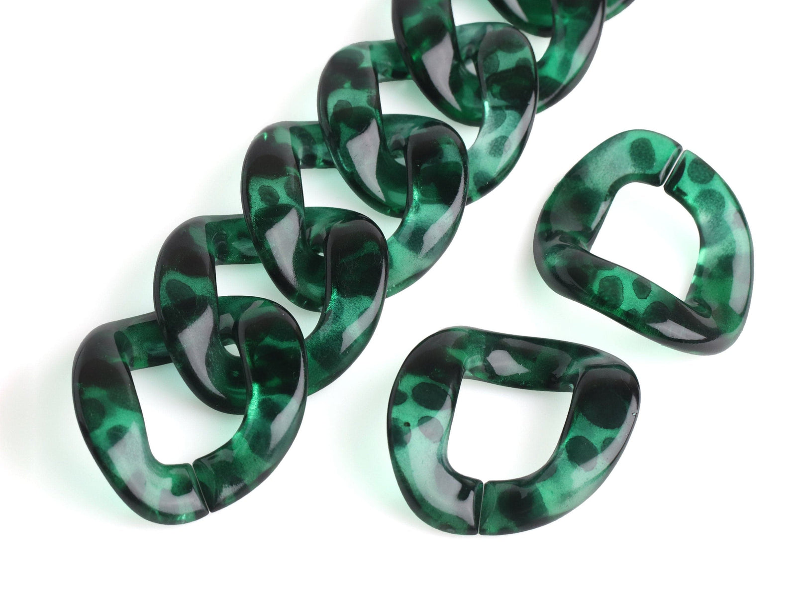 1ft Green Acrylic Chain Links in Emerald Tortoise Shell, 40mm, Extra L