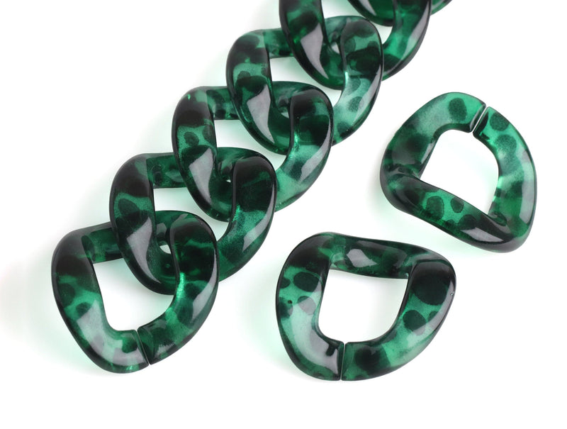 1ft Green Acrylic Chain Links in Emerald Tortoise Shell, 40mm, Extra Large for Purse Handles