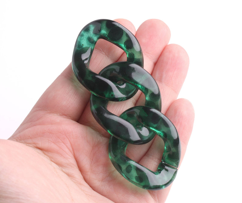 1ft Green Acrylic Chain Links in Emerald Tortoise Shell, 40mm, Extra Large for Purse Handles