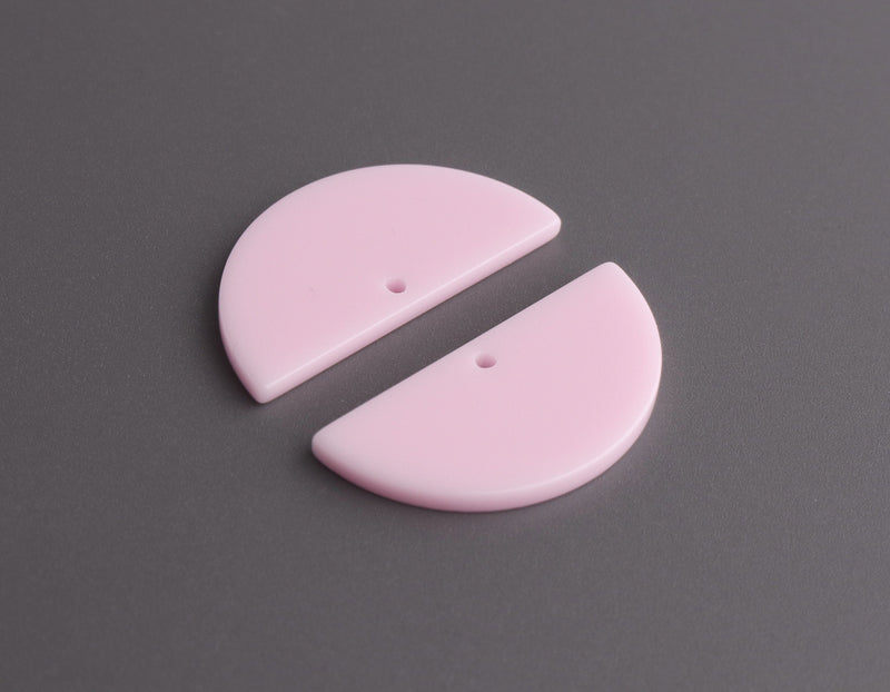 2 Soft Pink Half Circle Charms, Pastel Colors, Acrylic, 30 x 15mm