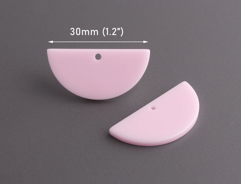 2 Soft Pink Half Circle Charms, Pastel Colors, Acrylic, 30 x 15mm