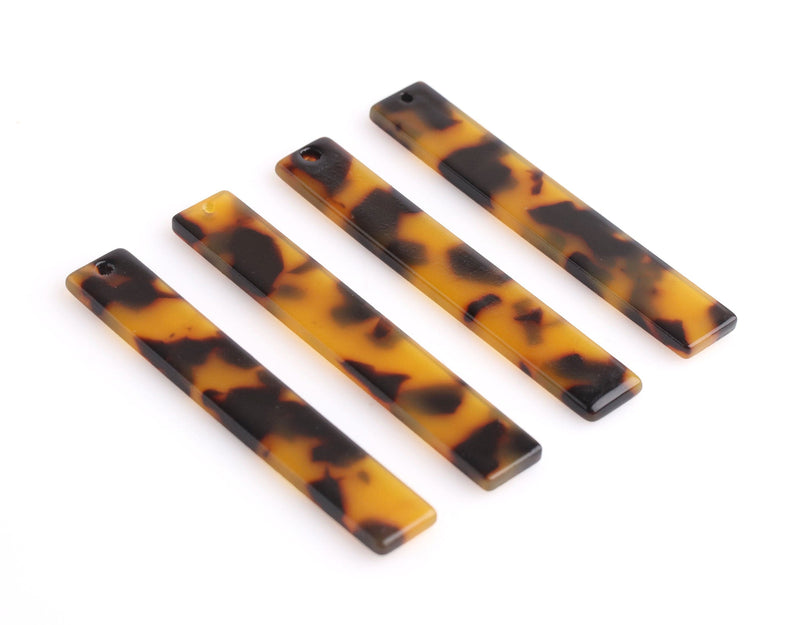4 Long Bar Charms, Tortoise Shell, Cellulose Acetate, 53 x 8.5mm
