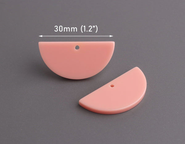 2 Peach Half Circle Charms, Acrylic, 30 x 15mm