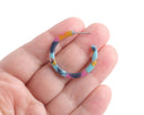Small Hoop Earring Findings, 1 Pair, Multicolor Tortoise Shell Hoops in Light Blue, Pink and Yellow, Acrylic Earring Pieces, EAR087-30-UPY