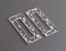 2 Clear Acrylic Rectangle Rings with Silver Flecks, Acrylic Earring Pieces, Large Rectangle Pendants, Silver Foil Flakes, DX122-50-CSF