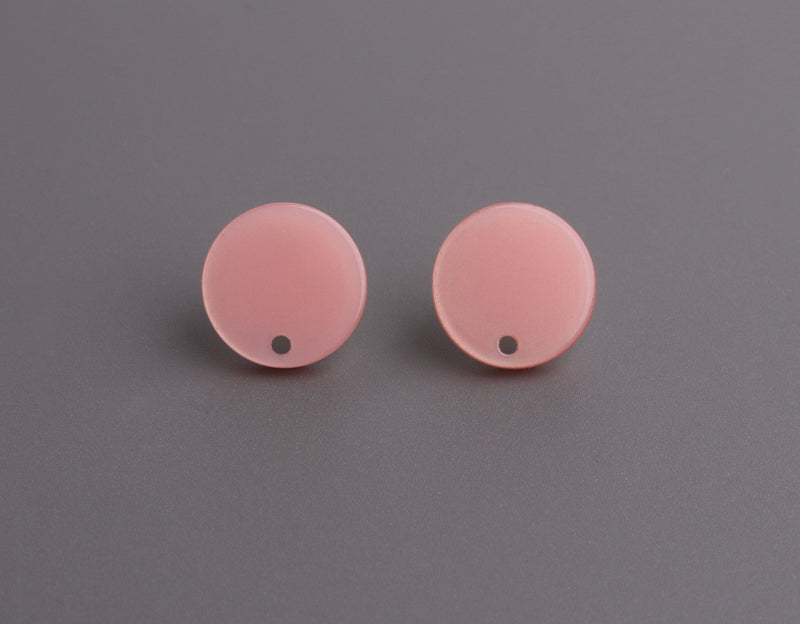 4 Rosy Pink Acetate Earring Studs with Hole, 15mm