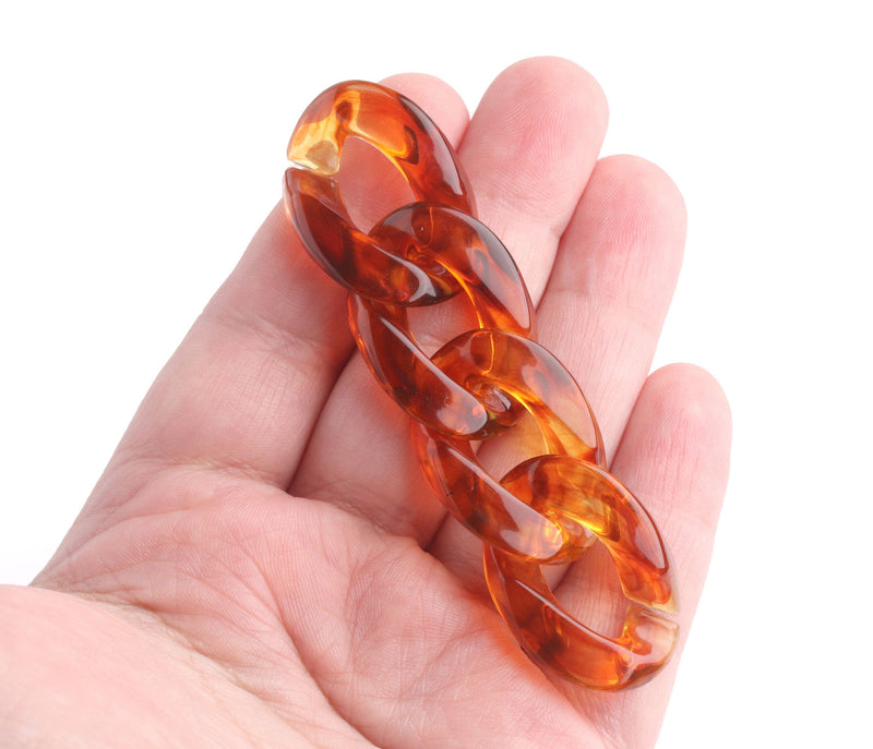 1ft Honey Amber Acrylic Chain Links, 30mm, Red Orange, Large Miami Cuban Connectors
