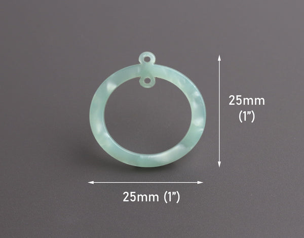 4 Jade Green Circle Ring Charm with Two Holes, Cellulose Acetate, 25mm