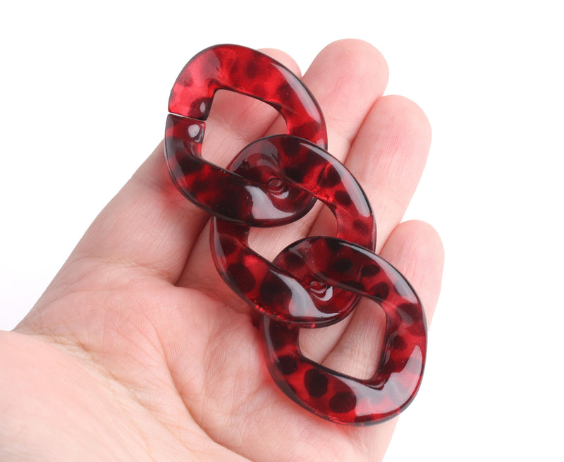 1ft Red Tortoise Shell Chain Links, 40mm, Acrylic, For Statement Necklaces