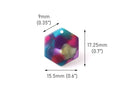 4 Hexagon Charms for Earrings, Mardi Gras Tortoise Shell, Green and Purple, Cellulose Acetate, 17.25 x 15.5mm