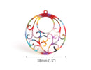 2 Round Filigree Pendants, Rainbow Confetti Colors, Cellulose Acetate, 40 x 38mm