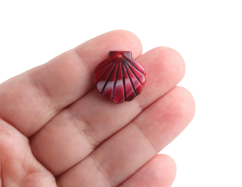 4 Tiny Seashell Charms in Dark Red, Scallop Shell Beads, Colored Acrylic Earring Pieces, Ocean Sea Life, Sunrise Shell Drops, XY026-19-RD10